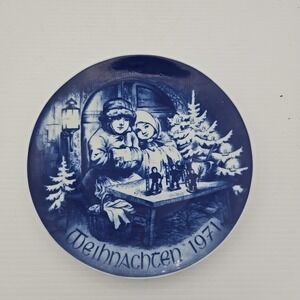 Vintage Bareuther Weihnachten Blue Christmas Plate Bavaria Germany 1971
